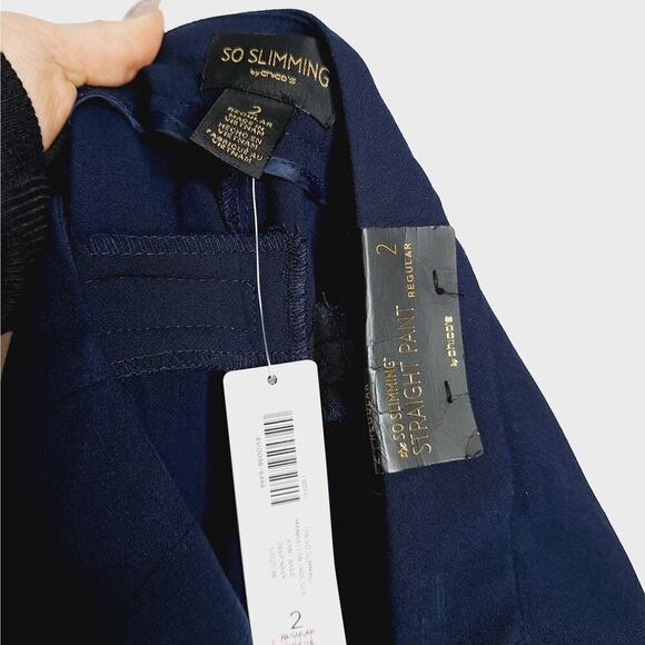 NEW Chico's SO Slimming Manhattan Trouser Pant Deep Navy 2 US 12 Large Straight - Picture 3 of 9